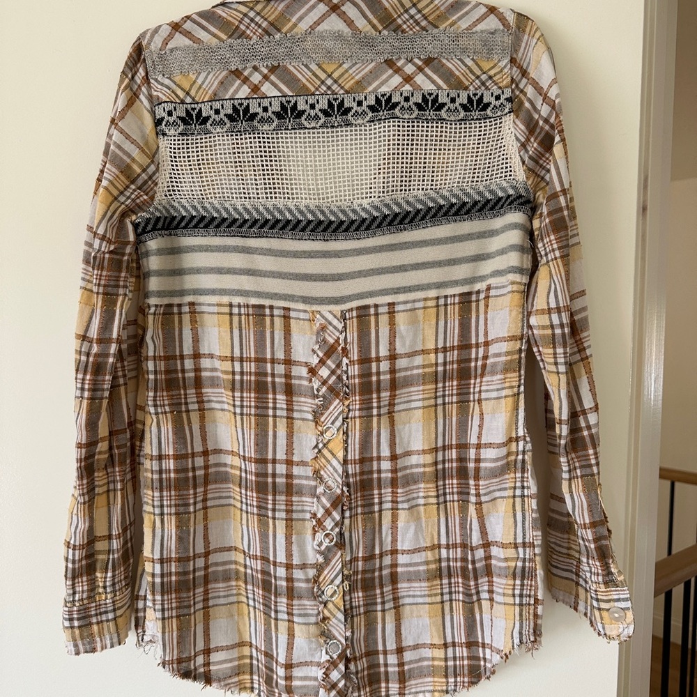 Free People Plaid Button Down Shirt - Brown and Cream